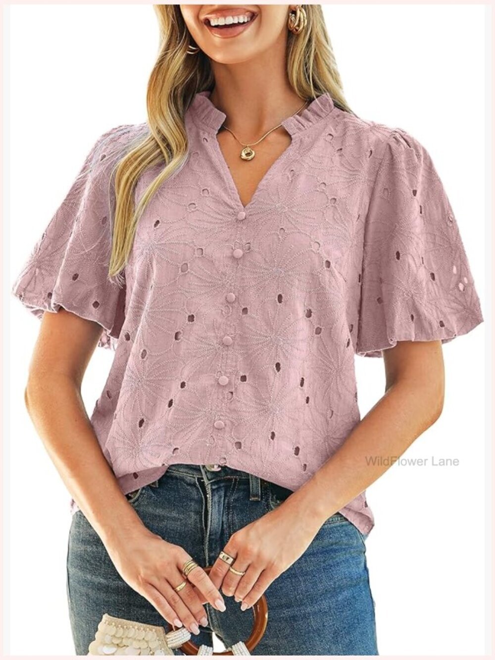 Puff Sleeve Eyelet Lace Blouse - Spring Summer Fashion